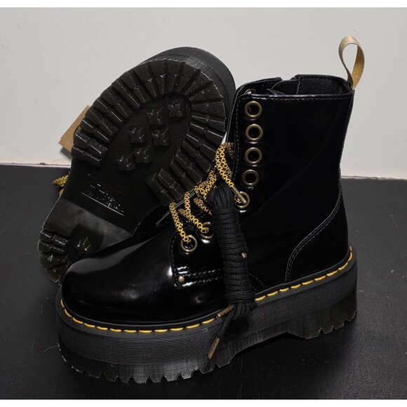 Dr. Martens Black Combat Boots with Gold Accents - Picture 15 of 16